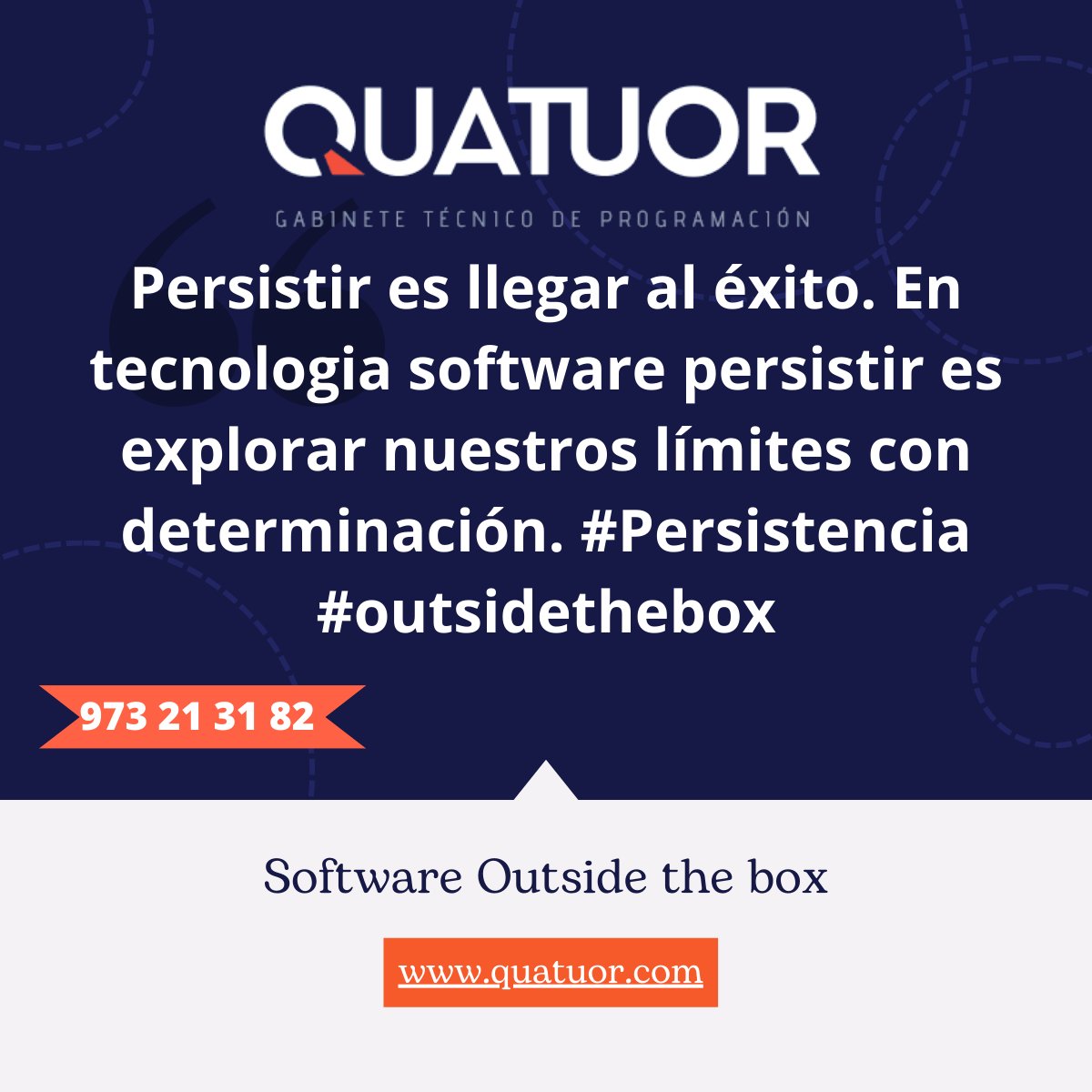 Quatuor4's tweet image. Somos partidarios de explorar siempre tus límites empresariales. Te apuntas??

#softwareempresa #tecnologiaavanzada #somosnuestrosclientes