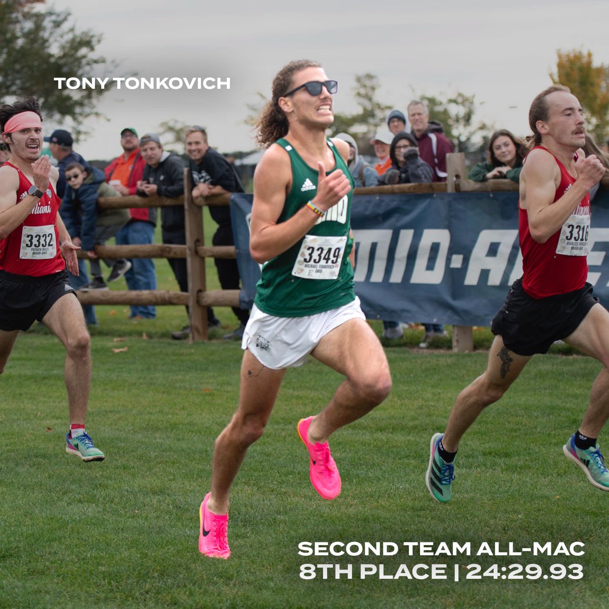 A PR for <a href="/TonyTonkovich/">Tony Tonkovich</a>!

He comes away with an 8th place finish and earns Second Team All-MAC honors at the MAC Men's XC Championship 😺

#OUohyeah