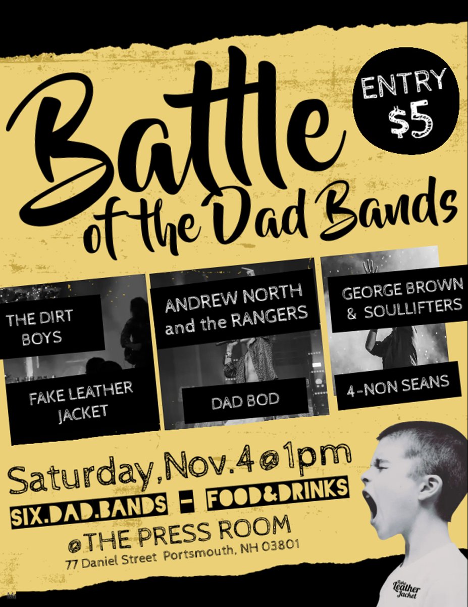 FakeLeatherJ's tweet photo. APPROXIMATE Set Times Announced:
1:00: George Brown and the Soulifters
1:40: Fake Leather Jacket
2:20: Andrew North and the Rangers
2:50:  Dad Bod
3:30:  The Dirt Boys
4:10: 4 Non Seans https://t.co/ejWBmenHOs