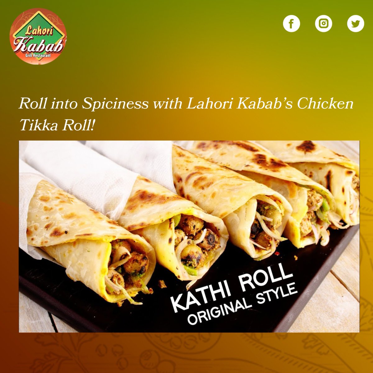 Discover the zest of our Chicken Tikka Roll. Juicy chicken tikka enveloped in soft bread, it's a spicy wrap that promises Lahori love in every bite.

Call us Now: +1 717-547-6062
#lahorikababandgrill #Lahoriflavors #pakistanifood #indianfood #ChickenTikkaRoll #flavorful #wrap