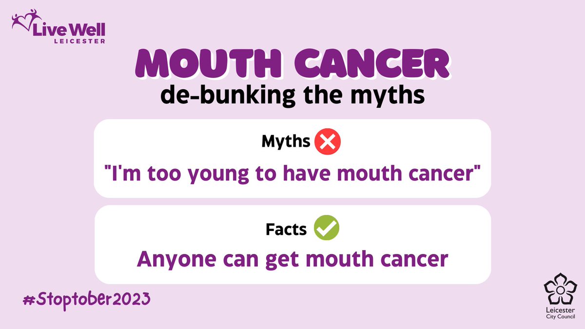 Did you know you can get mouth cancer at any age? Lower your chances of developing mouth cancer by quitting smoking today with the Live Well team. For our support this #Stoptober, call us on 0116 454 4000 or visit 👇 ow.ly/iuwE50Q046V