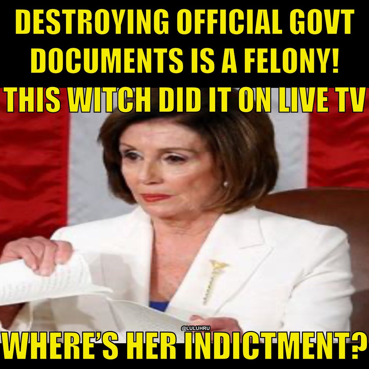 Pelosi commits a felony on live tv with millions watching she’s not worried though, cuz she’s a democrat!