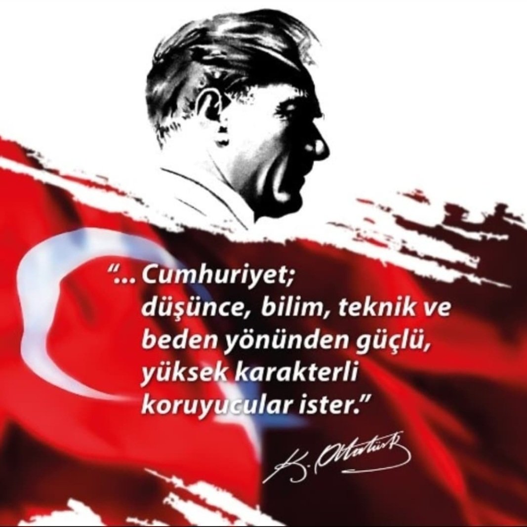Cumhuriyeti ilelebet yaşatma inancındaki herkesin, 100. Cumhuriyet Bayramı kutlu olsun.
Cumhuriyetimizin kurucusu Yüce Atatürk ve Kahraman Silah Arkadaşlarına sonsuz saygı ve minnet ve şükranlarımı sunuyorum.
Yaşasın Cumhuriyet.