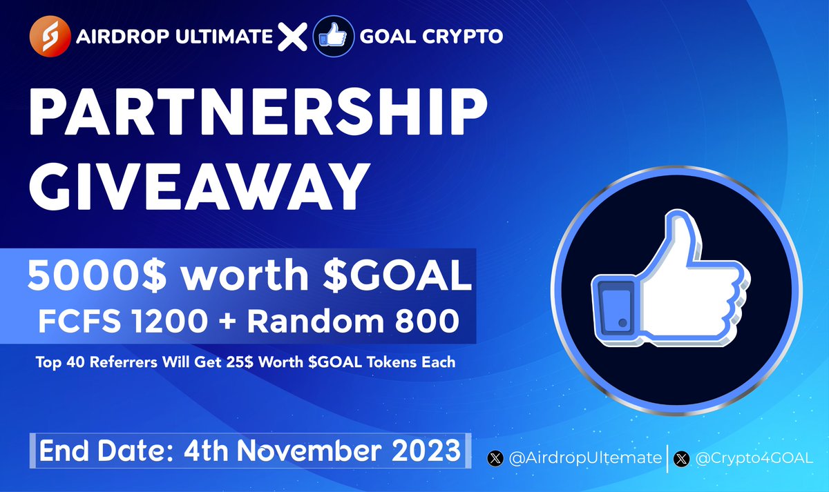 Airdrop Ultimate (@airdropultemate) on Twitter photo ๐ฅณ Goal Crypto X Airdrop Ultimate #Giveaway
๐ Prize Pool ยซยป 5,000$ in $GOAL
โ
Follow <a href="/AirdropUltemate/">Airdrop Ultimate</a> &
<a href="/Crypto4GOAL/">GOAL Crypto ๐ฏ</a>
โ
Like, RT & Tag 3 Friends
โ
Complete #Gleamโคต๏ธ
gleam.io/w7BBs/crypto-gโฆ
โณ Ends 4th November
#CryptoGOAL #Airdrop #Giveaway #Crypto #GOAL #ETH #FCFS ๐ฅณ Goal Crypto X Airdrop Ultimate #Giveaway
๐ Prize Pool ยซยป 5,000$ in $GOAL
โ
Follow <a href="/AirdropUltemate/">Airdrop Ultimate</a> &
<a href="/Crypto4GOAL/">GOAL Crypto ๐ฏ</a>
โ
Like, RT & Tag 3 Friends
โ
Complete #Gleamโคต๏ธ
gleam.io/w7BBs/crypto-gโฆ
โณ Ends 4th November
#CryptoGOAL #Airdrop #Giveaway #Crypto #GOAL #ETH #FCFS