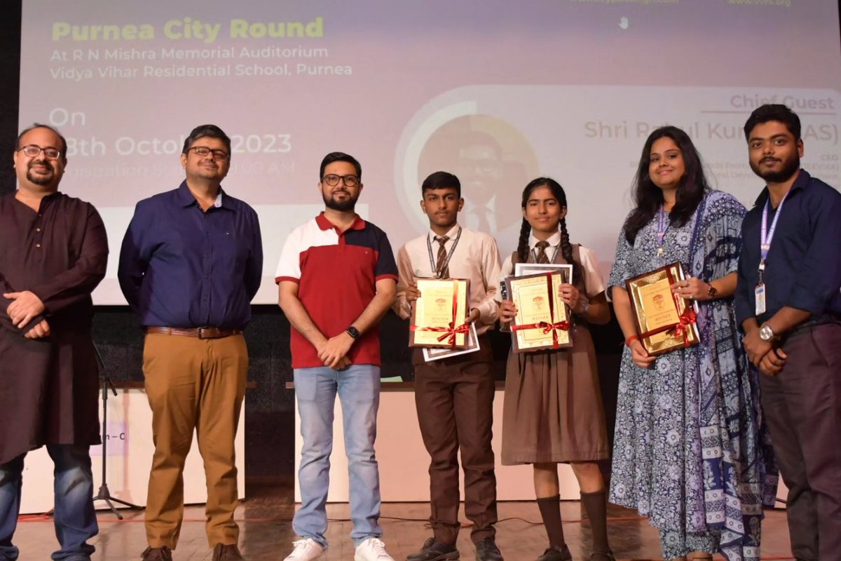 Cryptic Crossword Competition organized in Purnia for the first time, Anushree and Devashish from Manas Bharti emerge victorious

Today, on October 28, 2023 (Saturday), the 11th National Cryptic Crossword Competition's Purnia round was conducted by Extra-C Group.
<a href="/Rahulkumar_IAS/">Rahul Kumar</a>