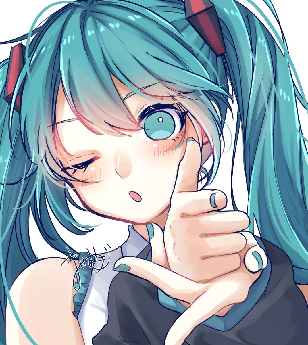 初音ミク「「ばんっ!!!!」#初音ミク #VOCALOID 」|まいむぎのイラスト