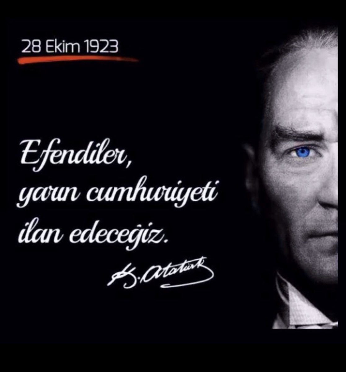 Benim naçiz vücudum elbet bir gün toprak olacaktır, ancak Türkiye Cumhuriyeti ilelebet payidar kalacaktır.

Yaşasın Cumhuriyet,
Yaşasın Türkiye Cumhuriyeti ! 🇹🇷

#MustafaKemalAtatürk
#TürkiyeCumhuriyeti
#29EkimCumhuriyetBayramı 
#Cumhuriyetimiz100yaşında
#100yaşında