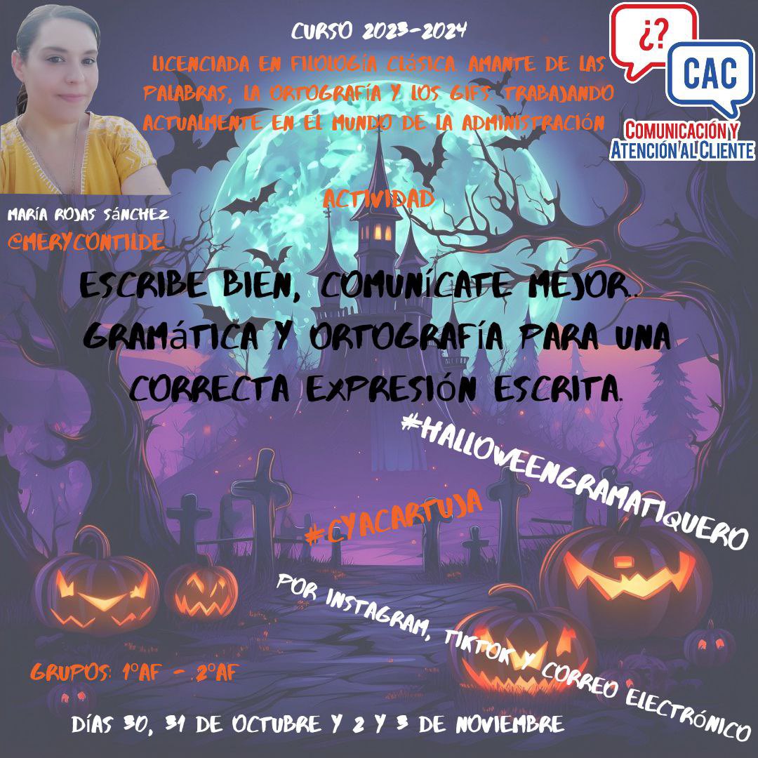 Y la semana que viene, una buena amiga, nos ayudará con la #gramática y la #ortografía, habrá vídeos y diversión garantizada con #TikTok e #Instagram no se pierdan este hashtag en ambas redes #CyACartuja <a href="/Merycontilde/">María Rojas Sánchez</a> 👏🏻👏🏻😘