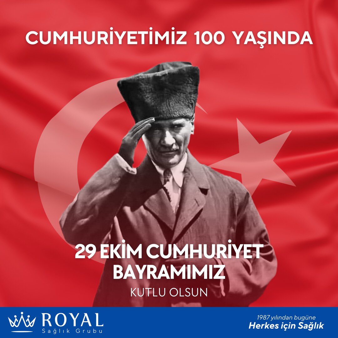 Cumhuriyetimizin 100. yılını gurur ve sevinçle kutluyoruz.

#royalsağlık #royalsaglıkgrubu #cumhuriyet #cumhuriyetbayramı #cumhuriyet100yaşında