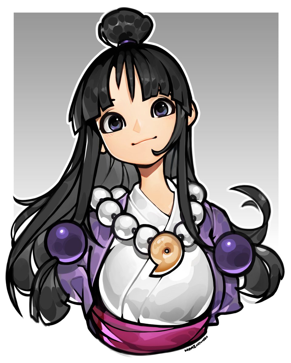 1girl solo black hair magatama japanese clothes jewelry long hair  illustration images