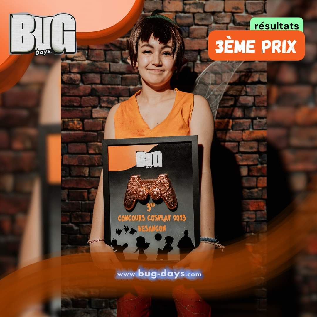 BUG_Days's tweet photo. C'est l'heure des résultats du concours cosplay ! 
🏆 1er prix : Luigi par Kitsmoon_cosplay
🥈 2eme prix : Ellie &amp; un claqueur par Litchi Bulle &amp; Ar.T Cosplay
🥉 3ème prix : Noa par Pika_chan_cos
Prix coup de 🧡 du jury : Inhking par Tsu-cos
Bravo à tous les candidats &amp; gagnants! https://t.co/EMkXnbZYO8