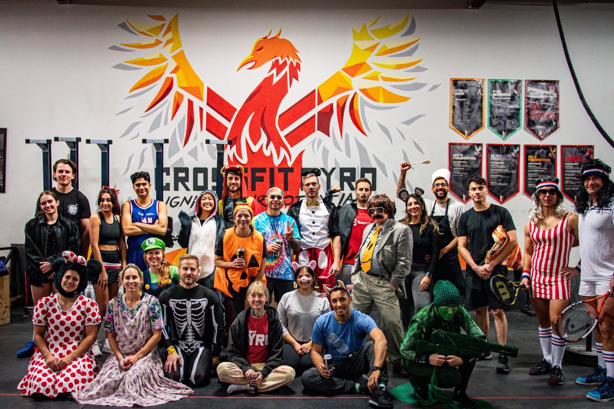 crossfitpyro's tweet photo. The Halloween Sabotage event. Sweet skills everyone!

Thanks Rory for putting this together! 

#crossfit #crossfitpyro #halloween #community #health #fitness #calgary #yyc https://t.co/6y8C1OZwec