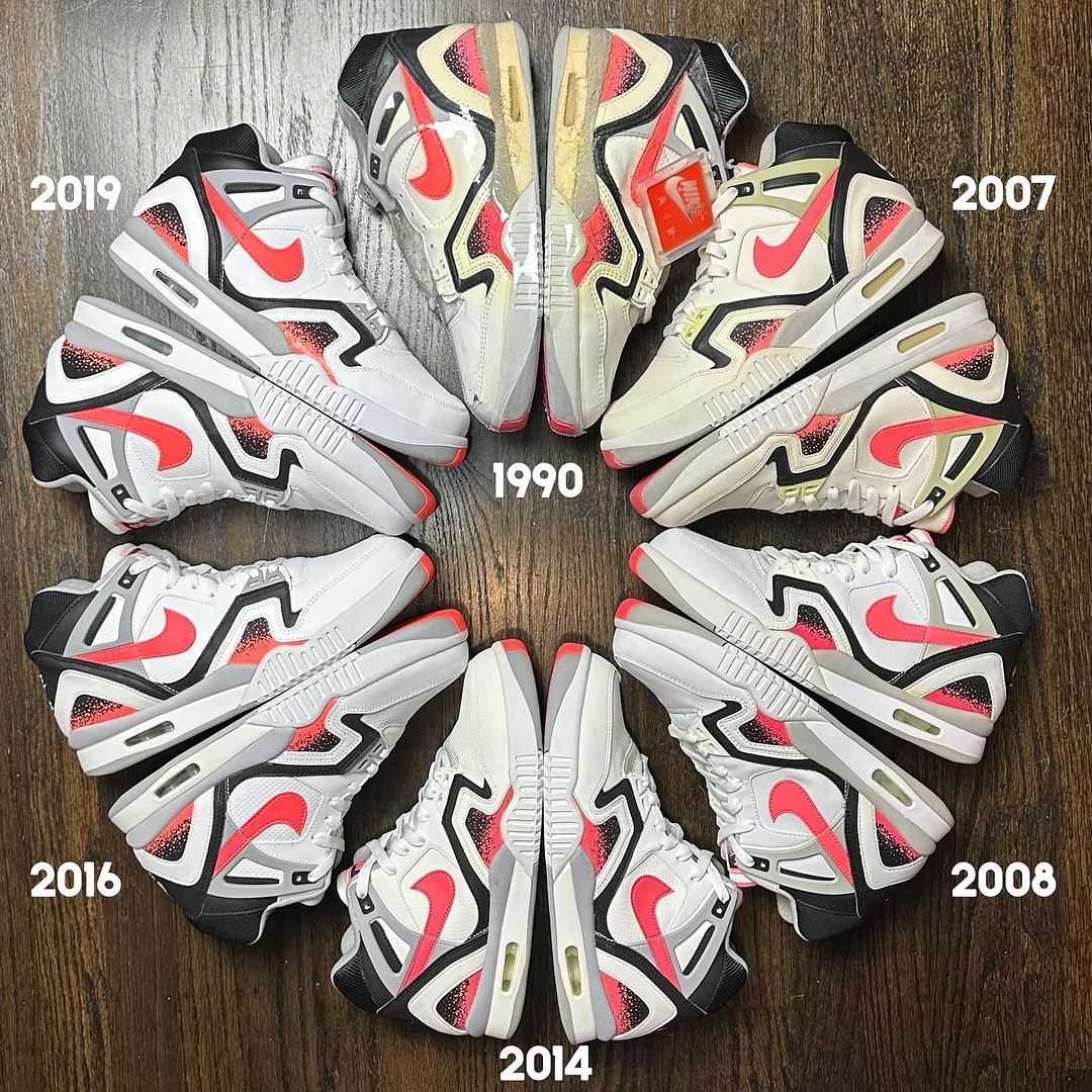 thedropdate's tweet photo. Word has it there is a Nike Air Tech Challenge II 'Hot Lava' retro happening in 2024. Who can put the correct year on the correct shoe without cheating on slide 2. 🎾

📸 : @sneakerpreservationsociety

#nike #atcii #agassi #thedropdate https://t.co/V4hihMPxBW