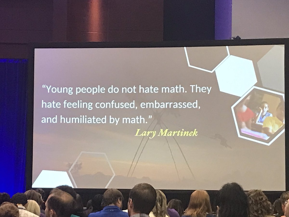 This. All. The. Way. @_CrystalMWatson : what are we each doing to prevent students feeling  they belong in our classrooms? Alt text: picture of slide that says “Young people do not hate math. They hate feeling confused, embarrassed, and humiliated by math.”Lary Martinek #NCTMDC23