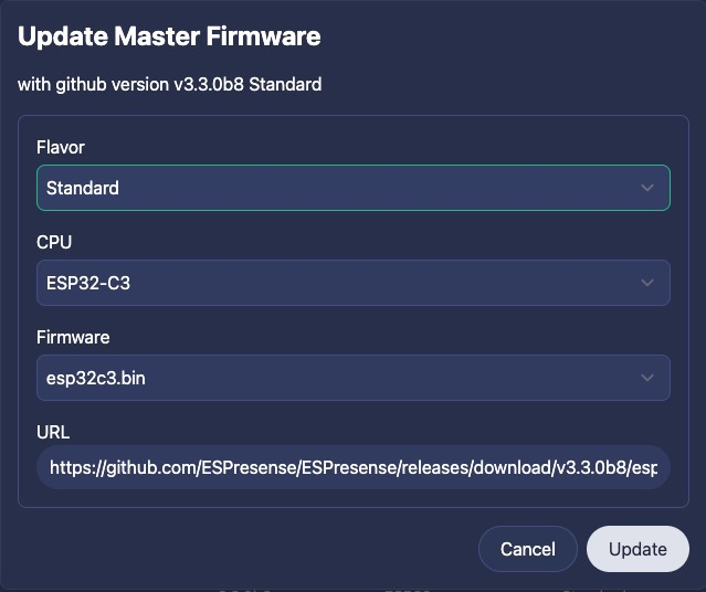ESPresense's tweet photo. ESPresense Companion 0.4 is out!  It has a UI to flash OTA firmware like ESPHome.  Even lets you change the flavor easily: https://t.co/4eaRU9bLSg