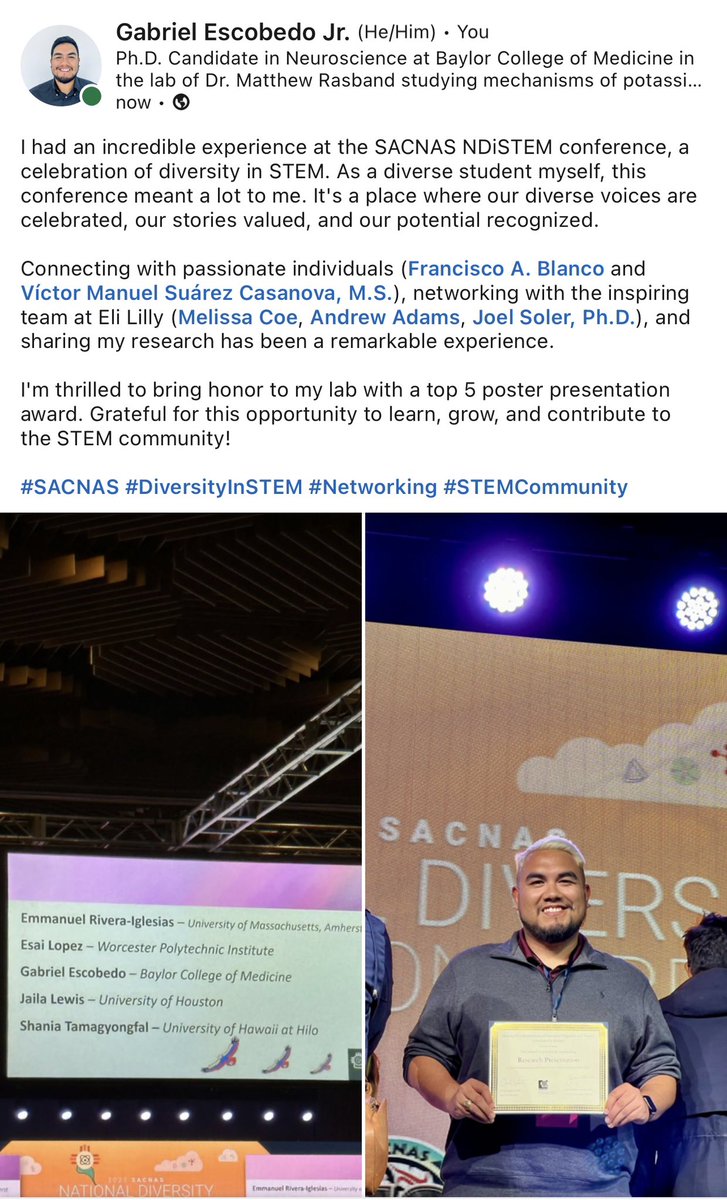 Just wanted to share with everyone!

#SACNAS #NDiSTEM #DiversityInSTEM #Networking #STEMCommunity
