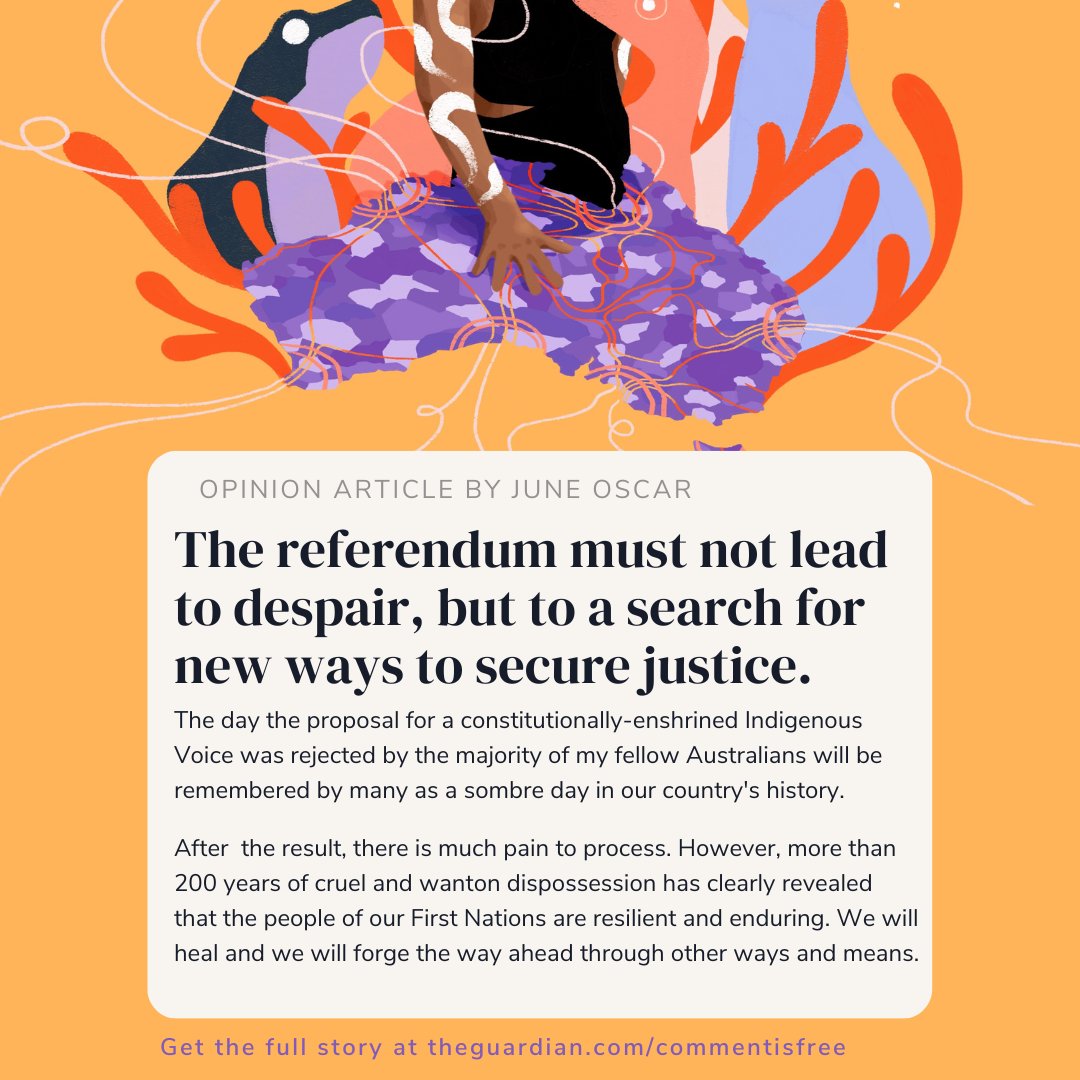 Social Justice Commissioner June Oscar has written an opinion piece reflecting on the referendum outcome. Read it in <a href="/GuardianAus/">Guardian Australia</a>: loom.ly/CBpzdpk