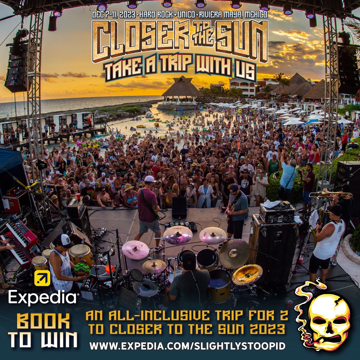 SilverbackMusic's tweet image. ☀️Last chance to win a trip to @SlightlyStoopid’s @closer2sun!💀 🎶🔥🏝🍻

✈️Book any travel using our friends @Expedia by Tuesday, Oct 31 &amp;amp; you could be joining us in #Mexico 🇲🇽
Expedia.com/SlightlyStoopid

#closetothesun #ctts #stoopidheads #eselocos #silverbackmusic #imwithstoopid