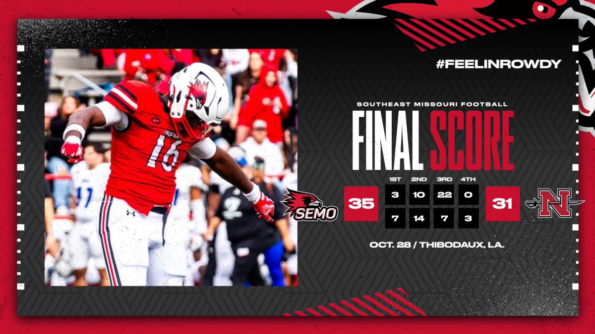 SEMO 35, NICH 31 | FINAL
Redhawks get third-straight win of the season and now stands alone at first in the Big South-OVC with UT Martin's loss to Gardner-Webb.