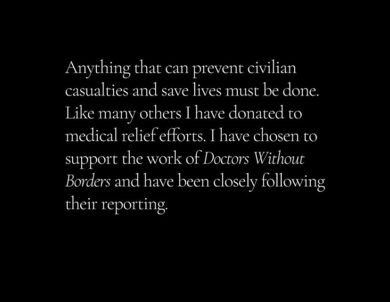 yashar's tweet photo. Angelina Jolie has just posted a statement on the situation in Gaza and Israel.

I know some folks don’t care what celebrities have to say, but in this case, Angelina has done two decades of real work with respect to refugees and other significant humanitarian crises.

This does NOT mean you have to agree with her; just that she’s not a celebrity pushing out a statement written by a publicist.
