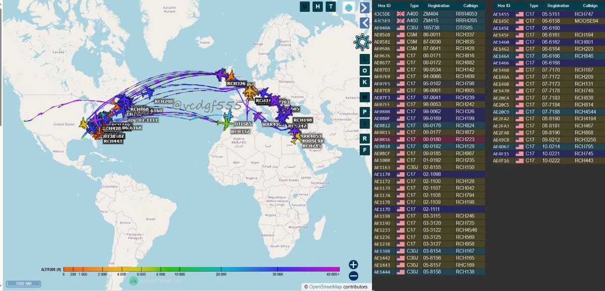 SprinterPress's tweet photo. The intensity of the air bridge to the Middle East...

In the last 24 hours, there have been 49 US Air Force C-17A transport aircraft alone, and this does not include allied CONUS C-5M, A400M and C-130 aircraft with the call sign RCH/REACH. The list is not complete and does not include tankers or other specialized types of aircraft.