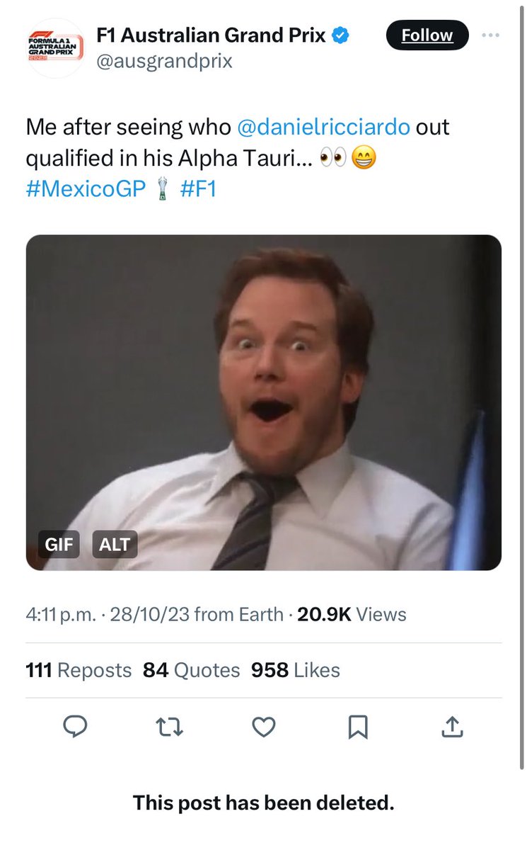 BELLIN5HAM's tweet photo. let me get this straight, the mexico gp organized a campaign about respecting other drivers and fans, but the @ausgrandprix gets to tweet this knowing the reaction it might get, interestingโฆ
so much for #Racepect and #driveitout https://t.co/xzuNNarKWb