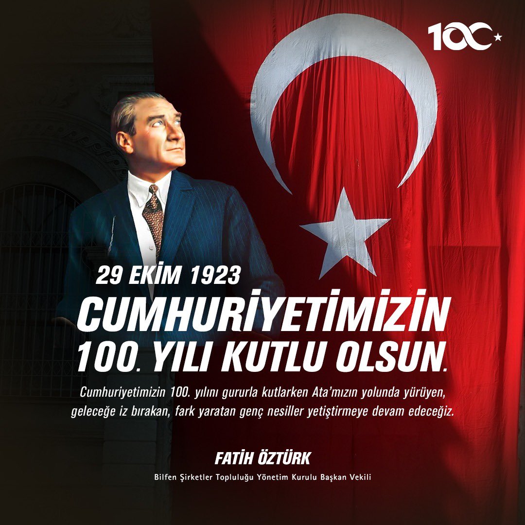 🇹🇷 İlelebet payidar yaşayacak Cumhuriyet imizin 💯. yılını gururla kutlarken Ata’mızın yolunda yürüyen, geleceğe iz bırakan, fark yaratan genç nesiller yetiştirmeye devam edeceğiz. 🇹🇷 #Cumhuriyetimizin100üncüYılıKutluOlsun <a href="/Bilfen/">Bilfen Okulları</a> <a href="/BilnetOkullari/">Bilnet Okulları</a> <a href="/bilfengroup/">Bilfen Group</a>
