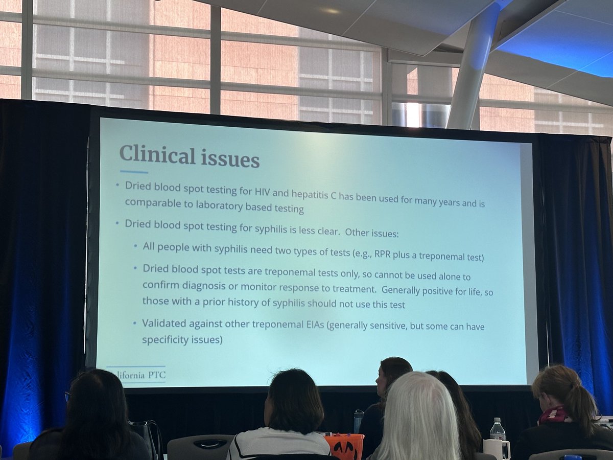 SBtotheDub's tweet photo. Dried blood testing for syphilis for home collection? Only treponemal tests available right now, so shouldn’t be used by folks with history of syphilis. ⁦@InaParkMD⁩ #SCASM23 https://t.co/vIvznnZ1VI