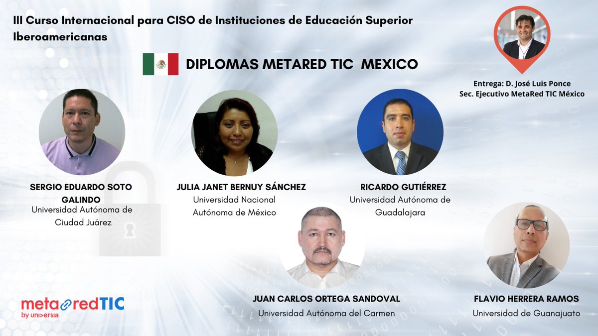 anuiestic's tweet image. 👨‍🎓 👨‍🎓 👨‍🎓
Desde @anuiestic felicitamos a los GRADUADOS de la 3ª Edición del Curso para #CISO de Universidades, impartido por @MetaRed.

Enhorabuena a todos por este importante logro. Estamos seguros de que aprovecharán al máximo todo lo aprendido.
 🎉🎉
#MetaRedTic
#MetaRedMéxico