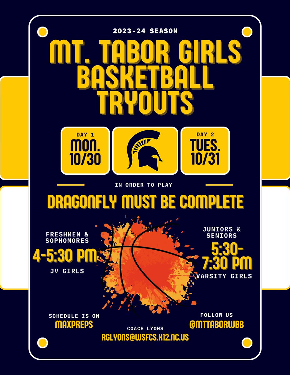 Mt. Tabor Lady Spartans, it's time to get after it. The 2023-24 season basketball is NOW! #taborcity are you ready?!?!