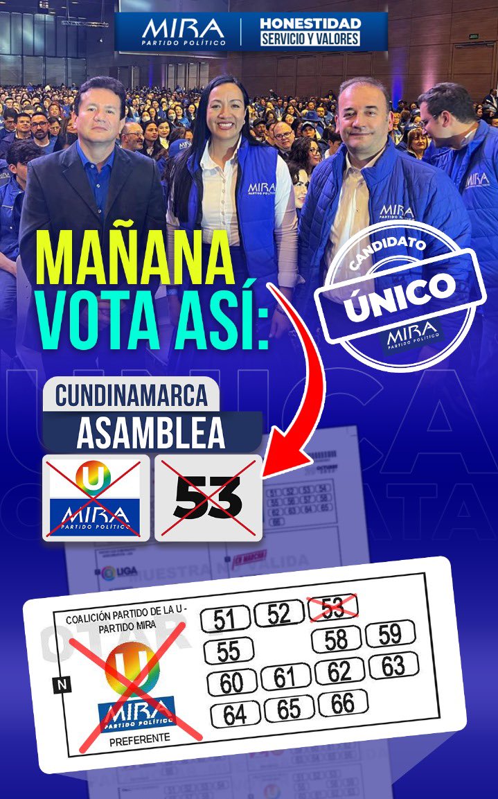 Este 29 de Octubre recuerda marcar #️⃣5️⃣3️⃣ a la Asamblea de #Cundinamarca.

🩵💛❤️ ¡Honestidad, Servicio y Valores!