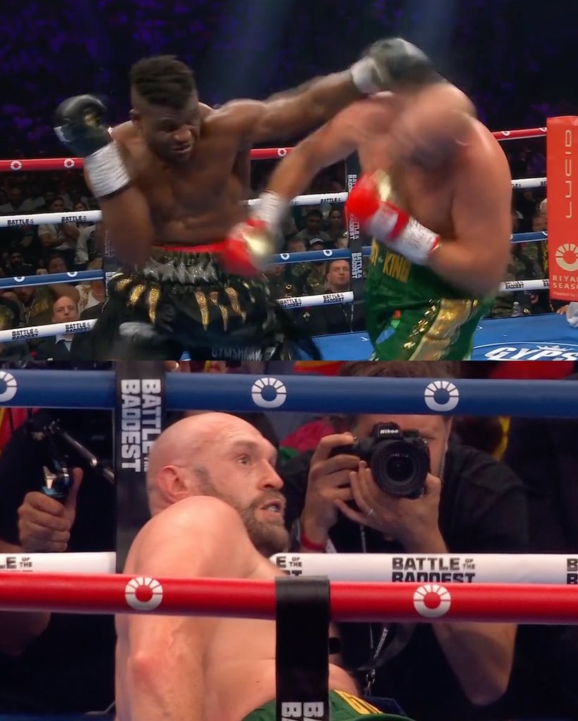 ringmagazine's tweet photo. Still in shock. Francis Ngannou actually knocked Tyson Fury down. https://t.co/TgFVErHpT9