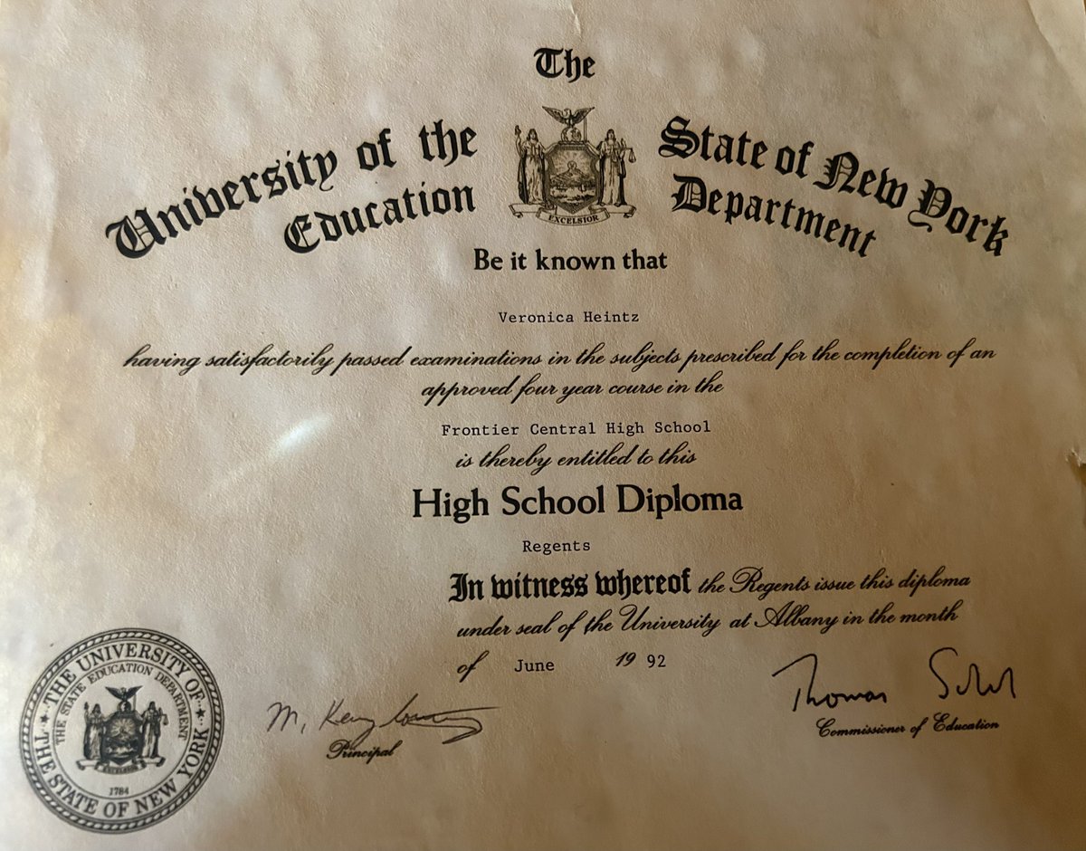 Regents diploma 
xanthous paper frail with age
decades past her prime 
#HaikuChallenge #HighSchoolDiploma
