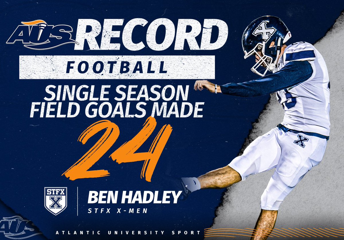 In the final game of the regular season last night, <a href="/StFXAthletics/">StFX Athletics</a> kicker Ben Hadley broke the AUS record for field goals made in a single season! Congratulations, Ben! 🏈👏