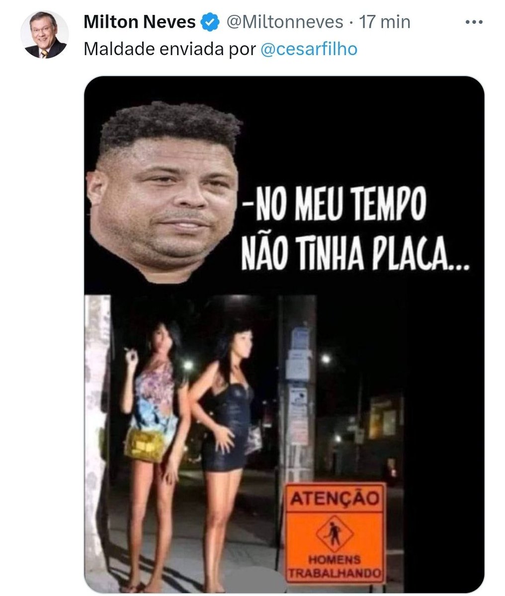 vinicios_betiol's tweet photo. DENÚNCIA: o "jornalista" bolsonarista, Milton Neves, achou de bom tom fazer piada com travestis em pleno ano de 2023. Após eu comentar que o MP deveria ser acionado, o "corajoso" jornalista apagou a publicação. Só que eu salvei o print e o link da publicação. Ajudem a compartilhar e fazer chegar até as deputadas 
@DudaSalabert e @ErikakHilton.