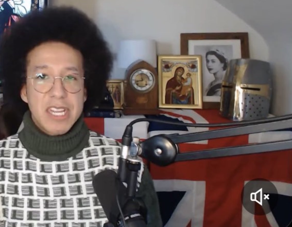 “Having been cancelled by all the woke leftie media like, er, GB News, I shall now only broadcast from my carefully designed ‘Dad’s Army retro-chic’ bunker, surrounded by armour, Jesus and the Queen, lovingly positioned on top of a massive flag because I am totally normal.”