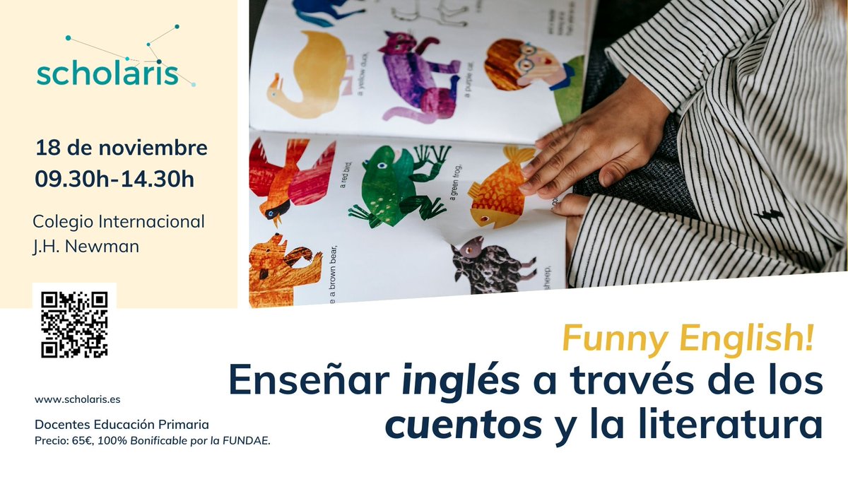 ¿Enseñar inglés como una asignatura o como una lengua? ¿Qué métodos son los mejores?

🔔Funny #English! Enseñar #inglés a través de los cuentos y la #Literatura 

🗓️ Curso el 18 de noviembre
🔵 Colegio J.H. Newman
🛒 Bonificable por #FUNDAE

scholaris.es/curso-funny-en…