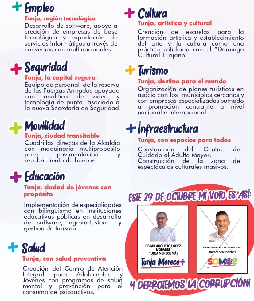 🤔 ¿Conoces nuestras propuestas? Aquí 👇🏼 un resumen de nuestro proyecto para #Tunja, por qué #TunjaMereceMás 🤍 #CésarAlcalde 👍🏼 💪🏼

¿Y tú, qué opinas? ✌🏼👇🏼