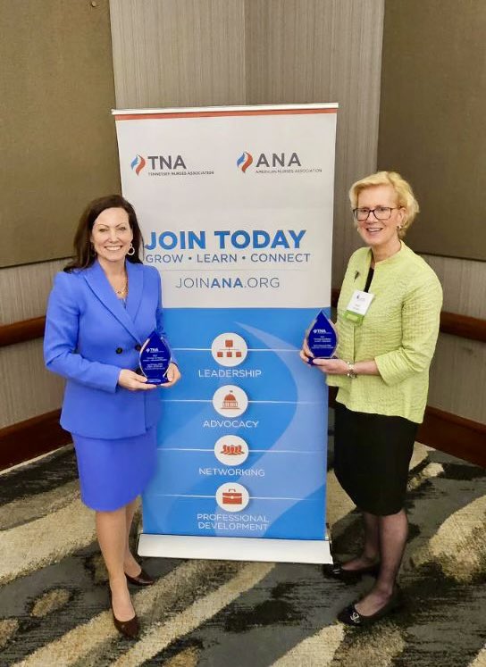 Great to celebrate today at #TNA 2023  annual conference to present on #APRN history in TN with @MavisSchorn and @TNpolicynurse and receive recognition 
with @AprilKapu @VanderbiltNurse