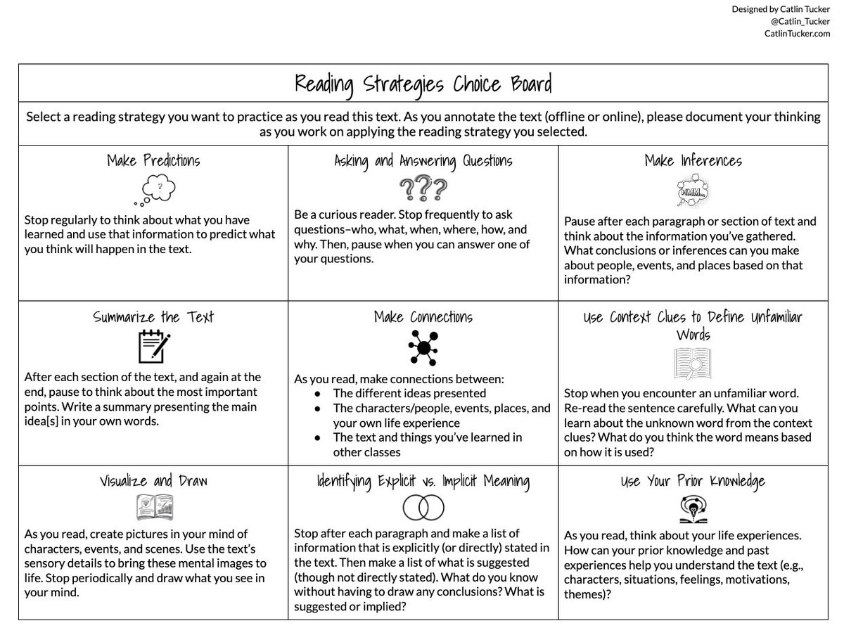 🤓 Love #ChoiceBoards? 

Check out my favorite for enhancing #ReadingStrategies!

Copy + download this free resource: bit.ly/48viVu0  

#EdChat #EduTwitter #UKEdChat #EdChatEU #AussieEd