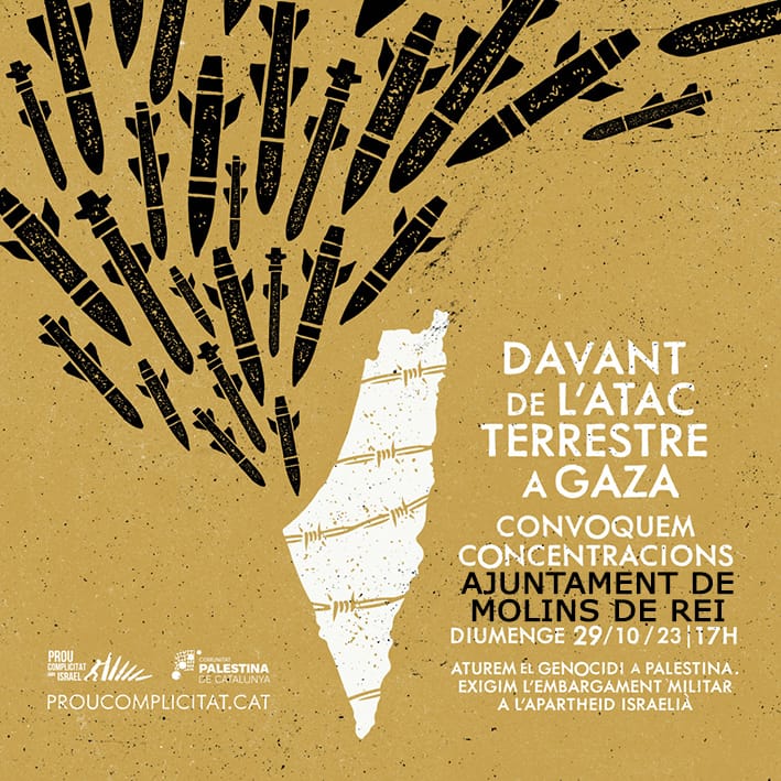 📅 Diumenge 29 d'octubre
🕛 17:00h
📍 Pl. Ajuntament. Molins de Rei

🇵🇸 PALESTINA LLIURE 🇵🇸

<a href="/Palestina_cat/">Comunitat Palestina Catalunya</a>
<a href="/proucomplicitat/">ProuComplicitat #AturemElGenocidi</a>