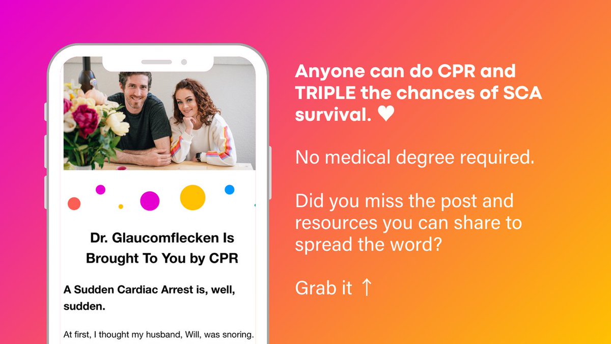 As a doctor's wife, I didn't know the facts about bystander CPR, and even our loved ones were in the dark. 😔

Together, let's empower everyone to save lives! 💗 ✊💪

Link: mailchi.mp/glaucomflecken… 

#SCAAwarenessMonth