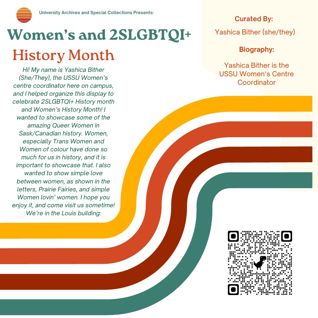 October is #WomensHistoryMonth and #QueerHistoryMonthCanada, so to celebrate this convergence, USSU Women's Centre Coordinator Yashica Bither curated a display that can be seen on the ground floor of the Murray Library!
