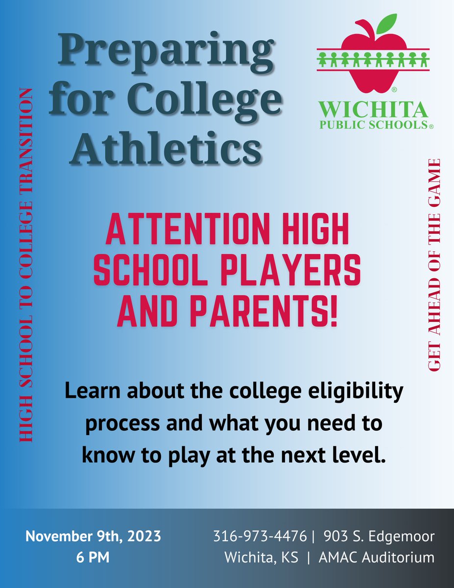 The district’s Athletics Department will be hosting an informational event for high school athletes and their parents to get more information on becoming eligible to play sports in college.