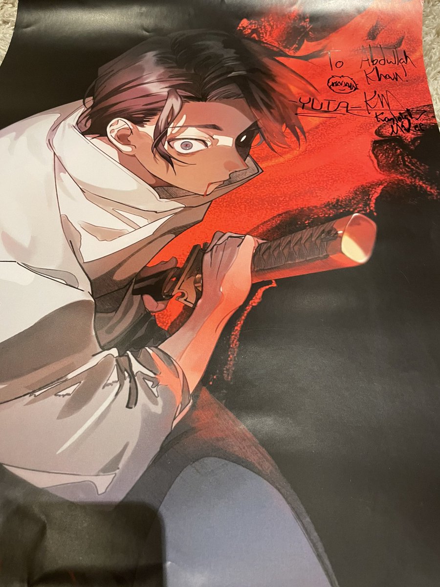 Met the legend @GhaspeyVO at @MCMComicCon whose work in #JujutsuKaisen I enjoy and got a cool Yuta Poster to sign. Great person to meet.