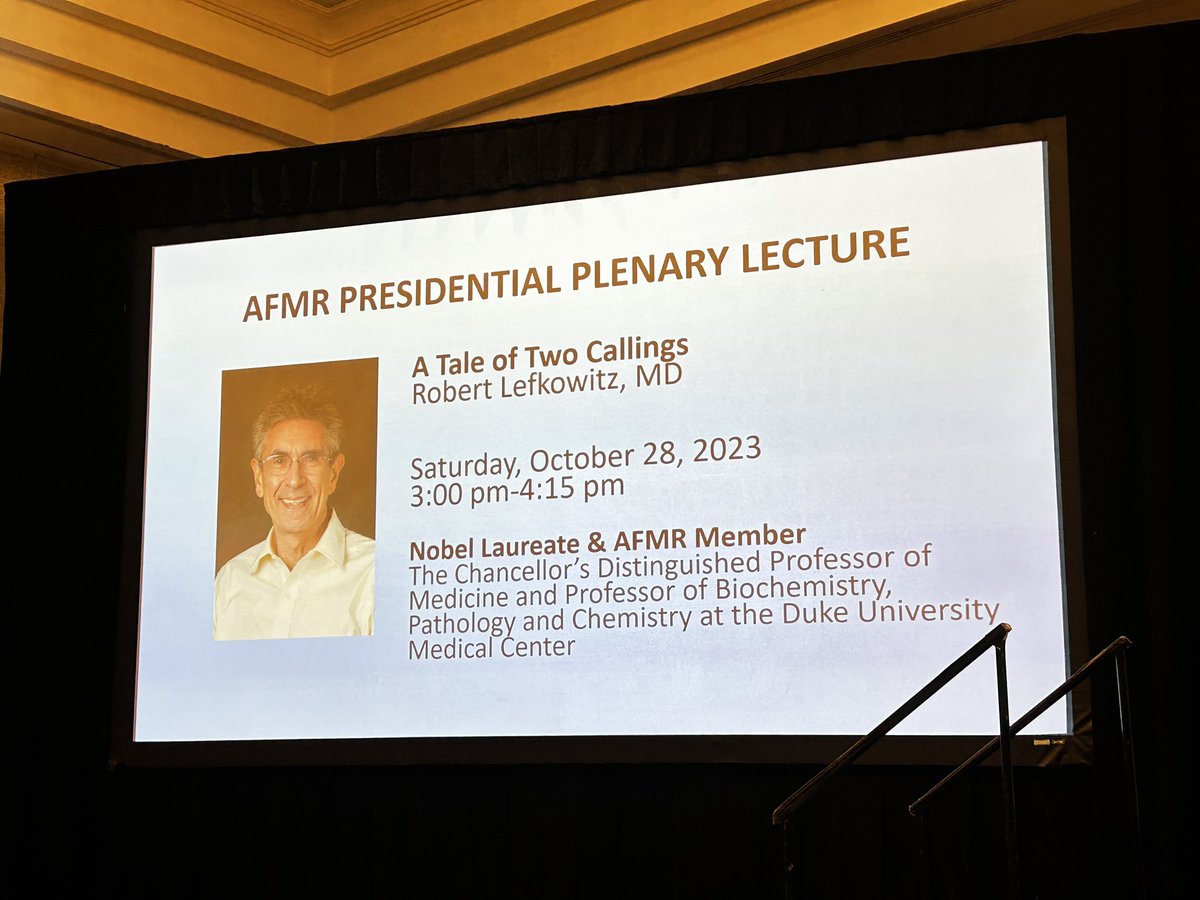 The Presidential Plenary of the #AFMR2023 starts now by Nobel Laureate, Dr. Robert Lefkowitz, who discovered the G-protein family of receptors. @AFMResearch @SamratD40417560