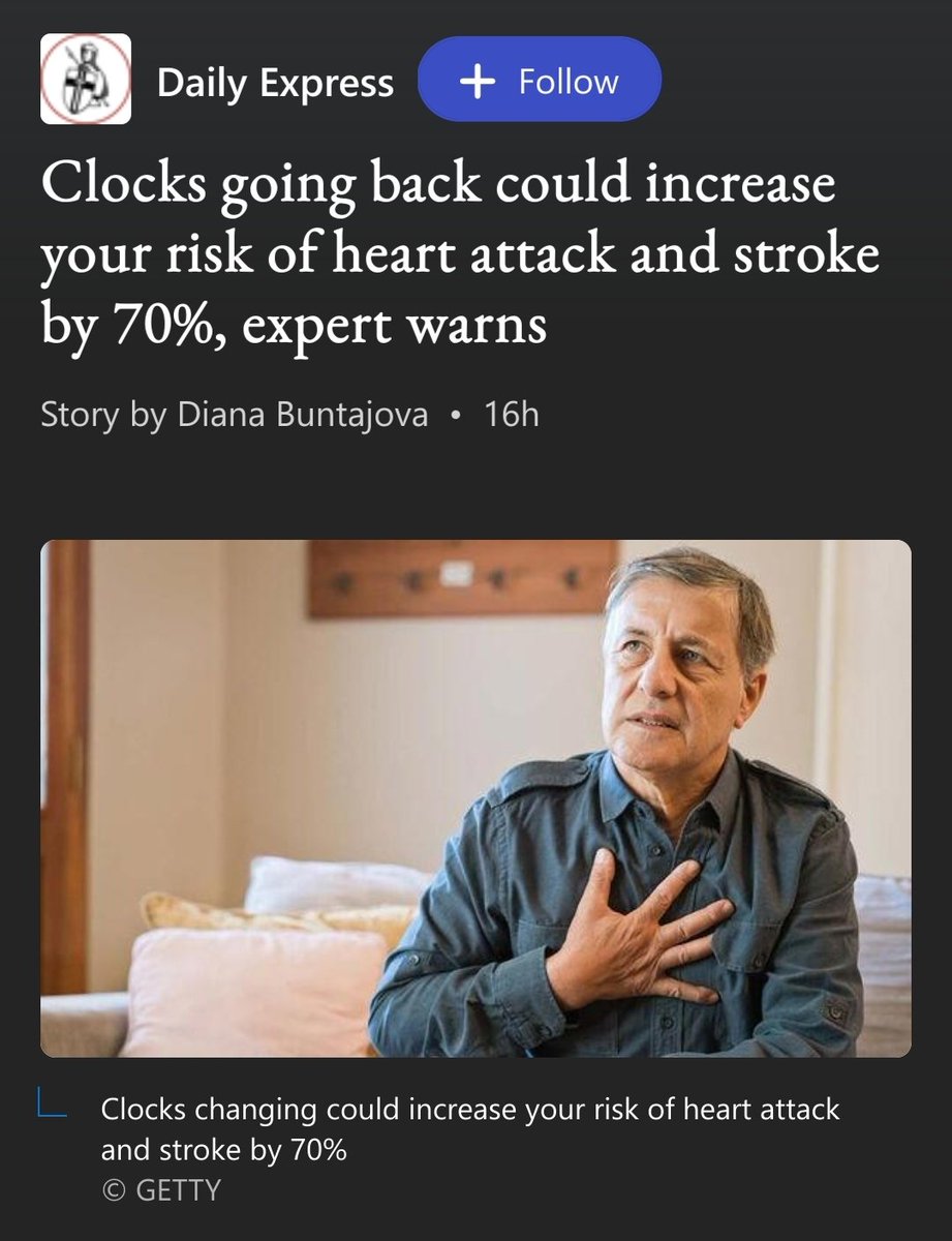 Be careful overnight... 'Clocks going back could increase your risk of heart attack and stroke by 70%, expert warns' msn.com/en-gb/health/f…