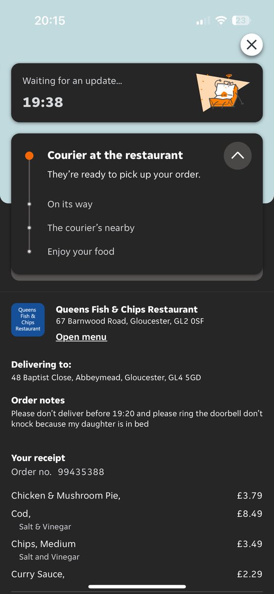 lukepreece9's tweet photo. @JustEatUK  ordered delivery at around 18:00 for delivery at 19:20 still not got it and when I spoke to the restaurant they just said “it’s not our problem” your continual bad service from drivers is ridiculous! https://t.co/MiwHHqfKaj