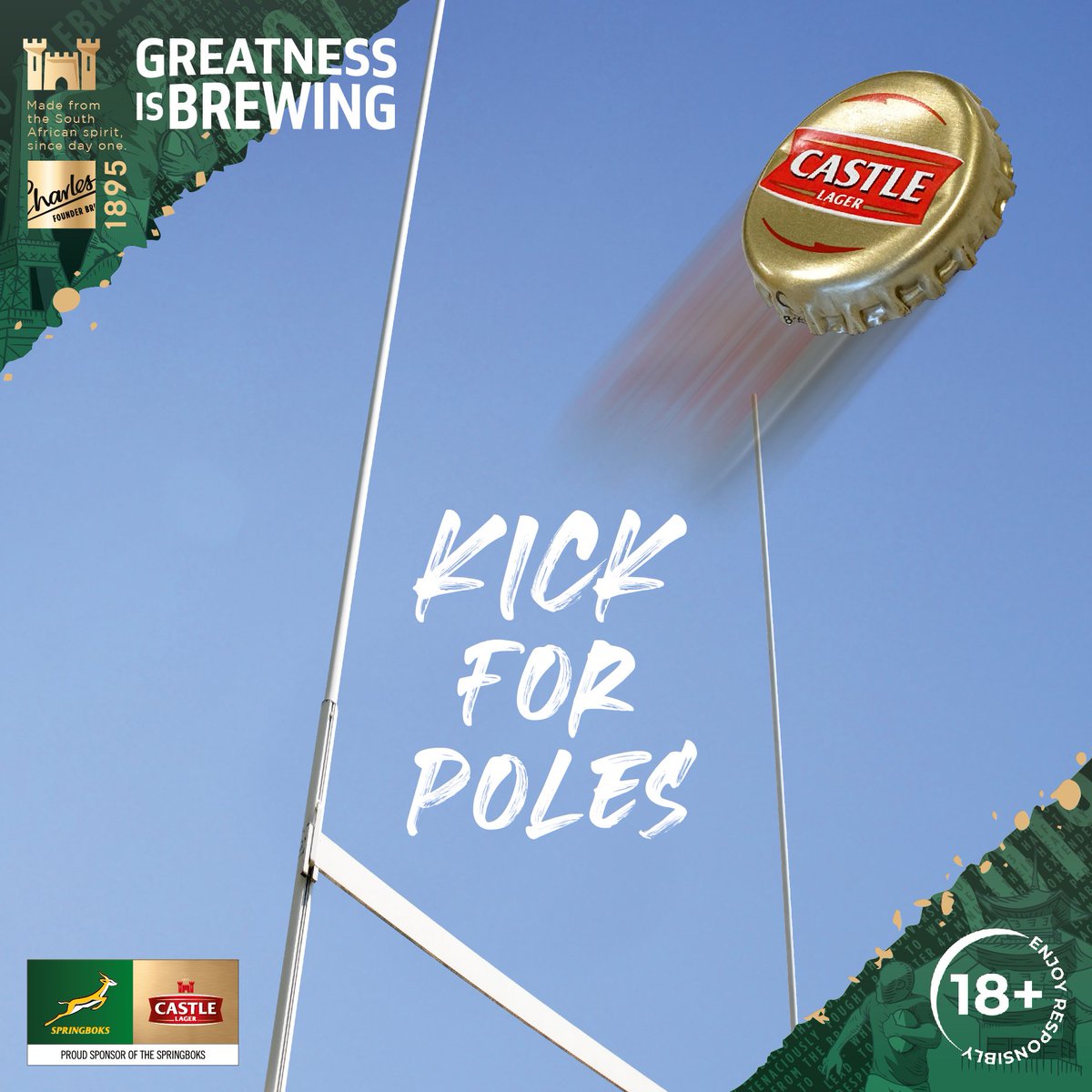 CastleLagerSA's tweet image. Handre Pollard Kicks For Poles! 🏉 Quote with 👟 using #GreatnessIsBrewing, and you could win a pair of Castle Nike Sneakers! 😀 T’s &amp;amp; C’s Apply. #RWCFinal