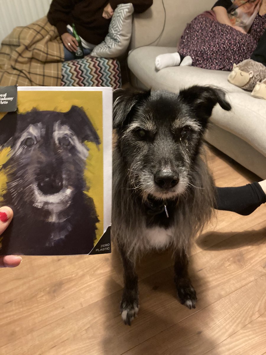 @salmuirAdogaday  My friend saw your beautiful painting at the RA in 2018 and she sent me a photo.  When did my dog actually pose for you??  He is very flattered at the likeness!
